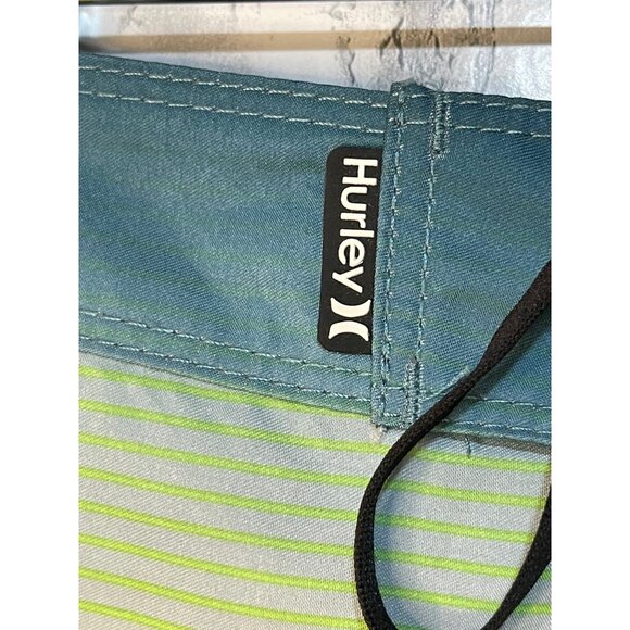 Hurley Men's Board Shorts Green & Blue Striped Swim Trunks Size 31 - Picture 8 of 9